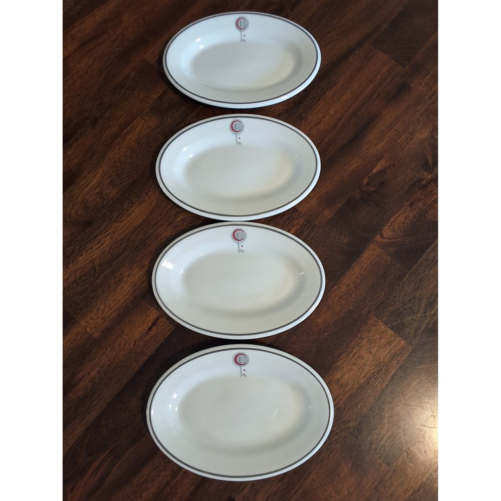 Set of 4 Vintage Shenango China USA Oval Restaurant Ware Plates Red C Logo